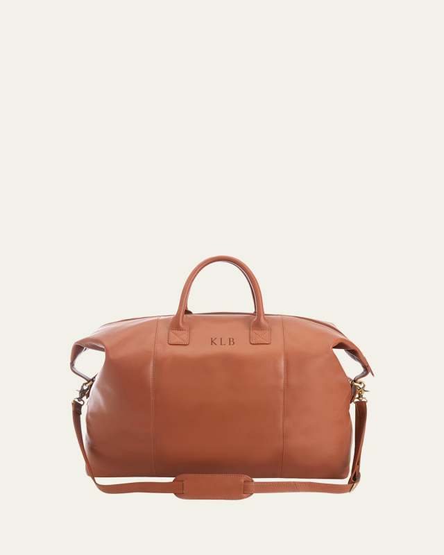 Monogrammed Leather Weekender Duffel Bag